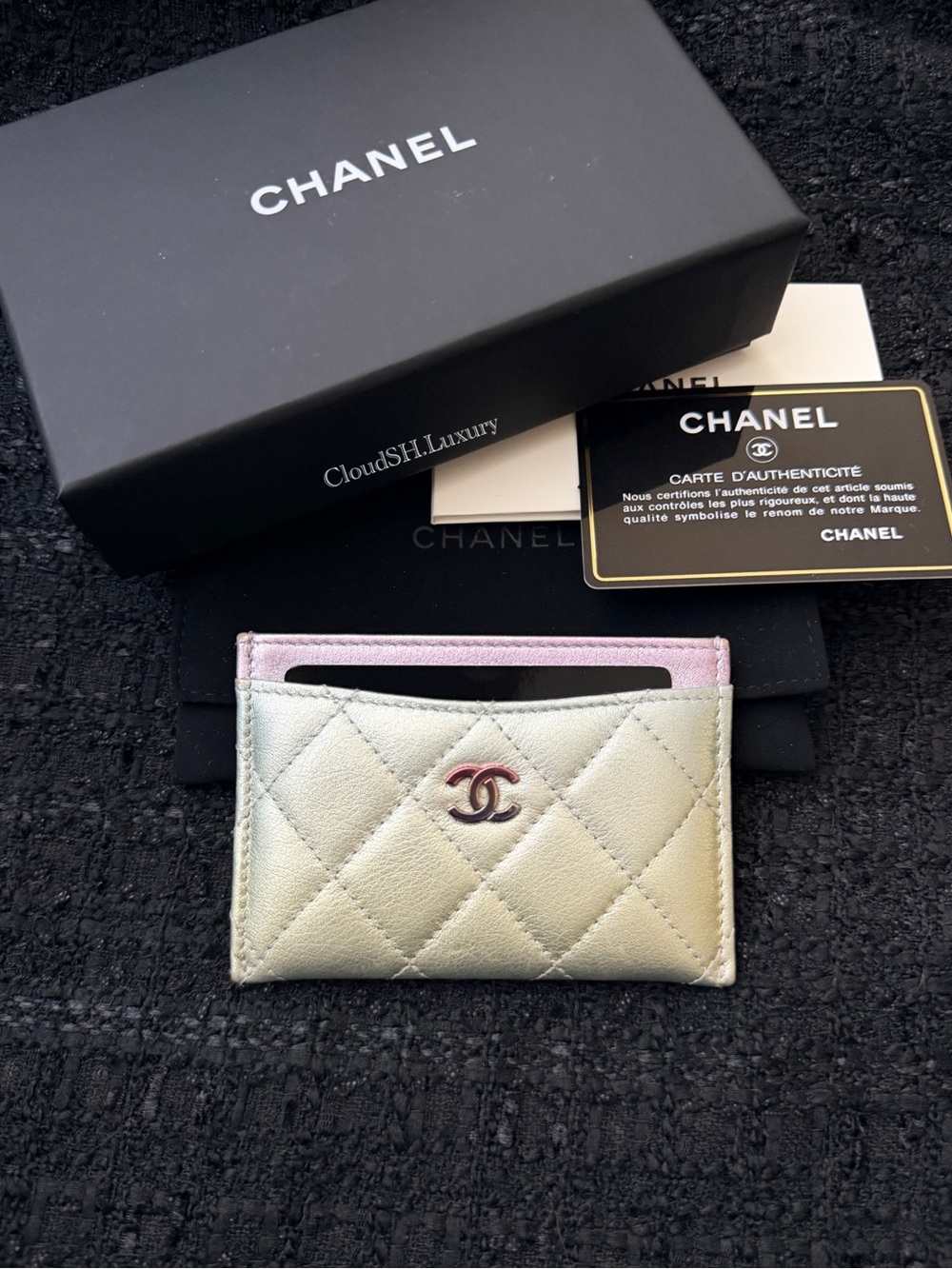 Auth Chanel 21K Metallic Rainbow Gradient Flat Card Holder